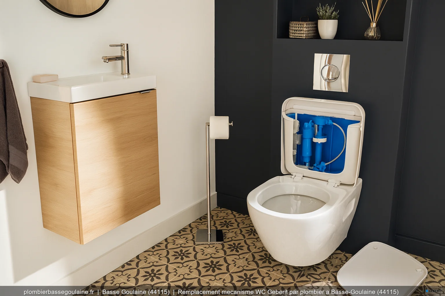 Remplacement mecanisme WC Geberit par plombier a Basse-Goulaine (44115)
